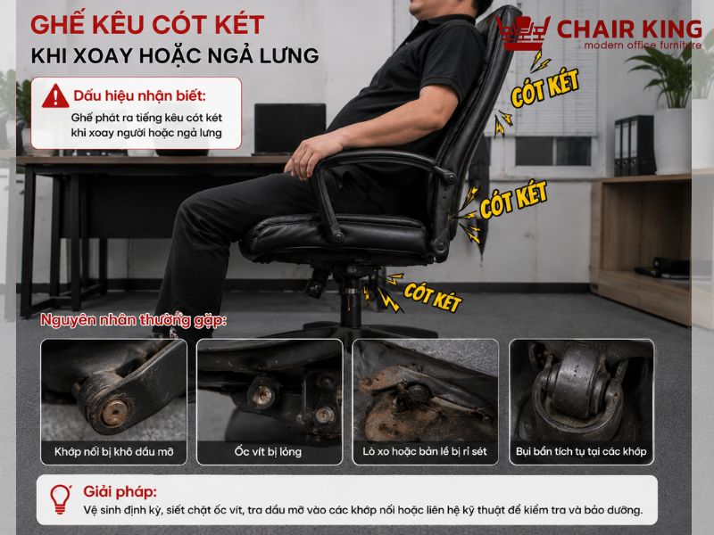 Ghế kêu cót két khi ngả lưng