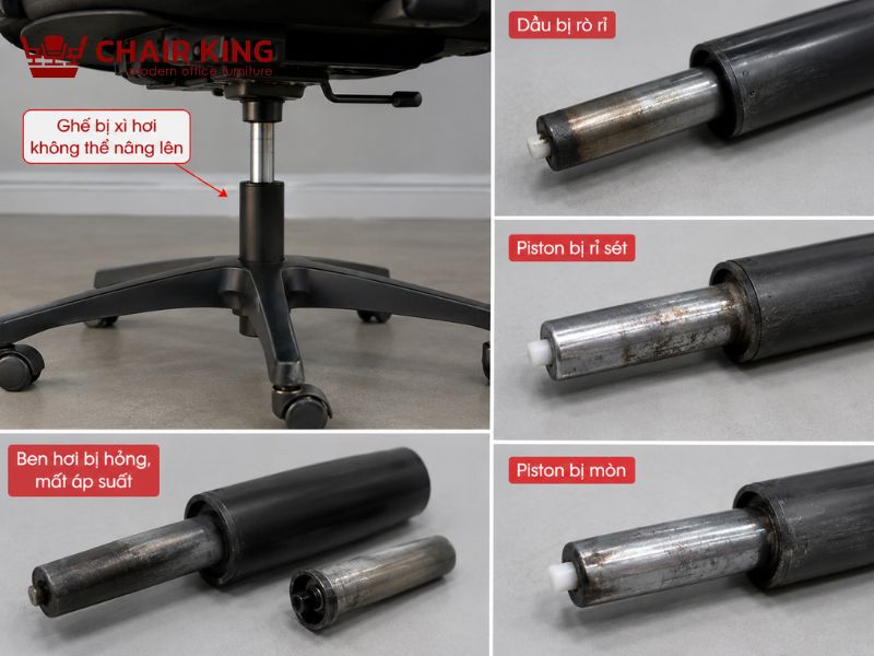 Ghế bị tụt ben hơi (Tụt piston)